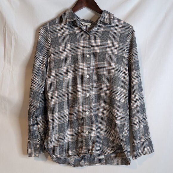 Max Studio Women's Grey/Blue/Tan Button Up Shirt Plaid Flannel, Size Small - Picture 1 of 6
